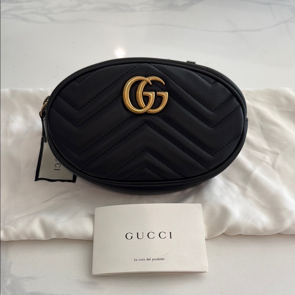 Gucci GG Marmont Belt Bag Black with Gold Hardware